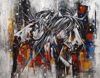 Momin Khan, 24 x 30 Inch, Acrylic on Canvas, Horse Painting, AC-MK-113